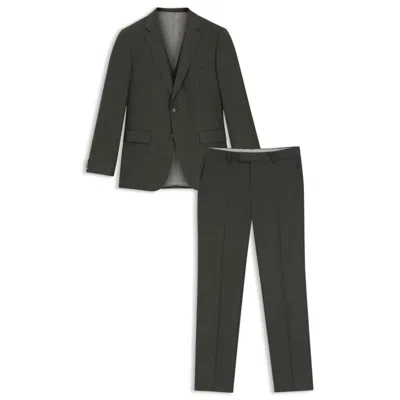 Hugo Boss Slim-fit Three-piece Suit In Patterned Wool In Green