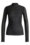 Hugo Boss Slim-fit Top In Printed Pliss Tulle In Black