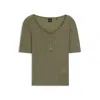 Hugo Boss Slim-fit Top With Buttoned Placket In Green