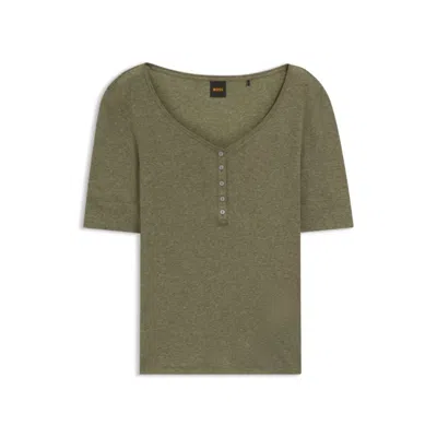 Hugo Boss Slim-fit Top With Buttoned Placket In Green
