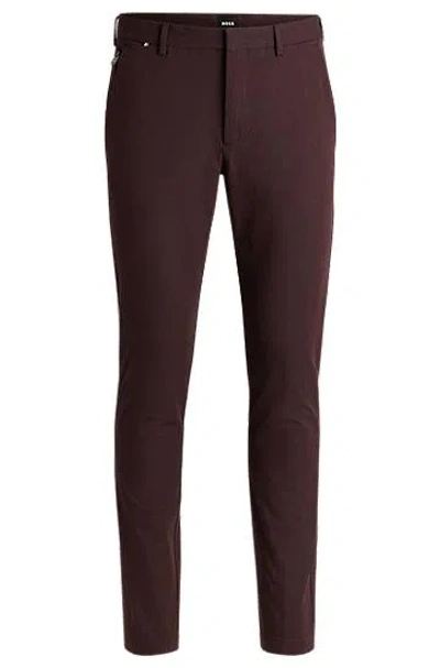 Hugo Boss Slim-fit Trousers In A Cotton Blend In Brown
