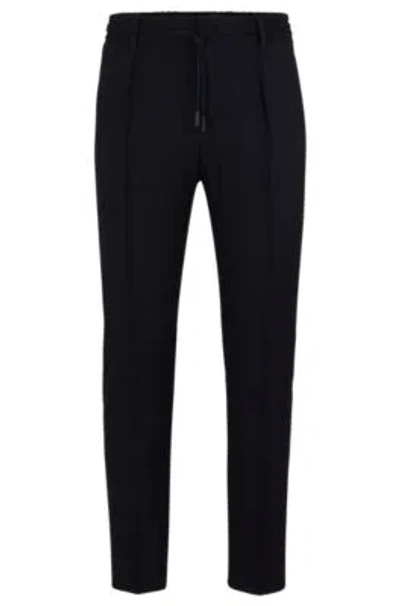 Hugo Boss Slim-fit Trousers In A Striped Wool Blend In Dark Blue