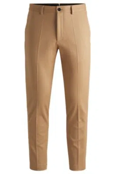 Hugo Boss Slim-fit Trousers In Cotton, Cashmere And Stretch In Beige