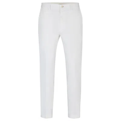 Hugo Boss Slim-fit Trousers In Cotton, Silk And Stretch In White