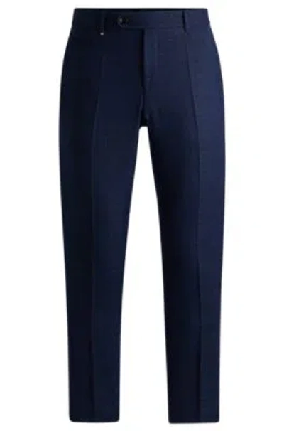 Hugo Boss Slim-fit Trousers In Melange Stretch Cloth In Dark Blue