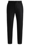 Hugo Boss Slim-fit Trousers In Melange Wool In Black