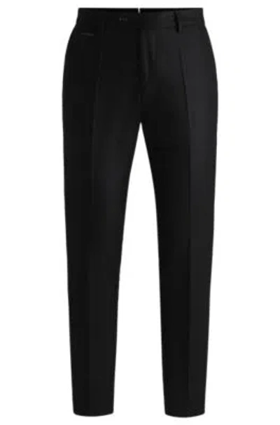 Hugo Boss Slim-fit Trousers In Melange Wool In Black
