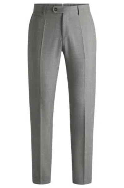 Hugo Boss Slim-fit Trousers In Melange Wool In Grey