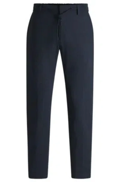 Hugo Boss Slim-fit Trousers In Micro-patterned Performance-stretch Fabric In Dark Blue