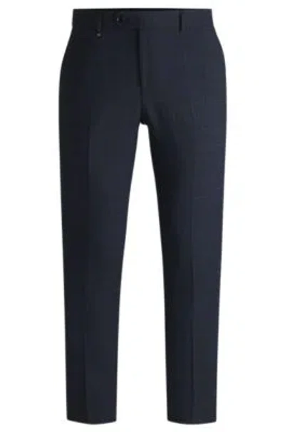 Hugo Boss Slim-fit Trousers In Micro-patterned Stretch Cloth In Dark Blue