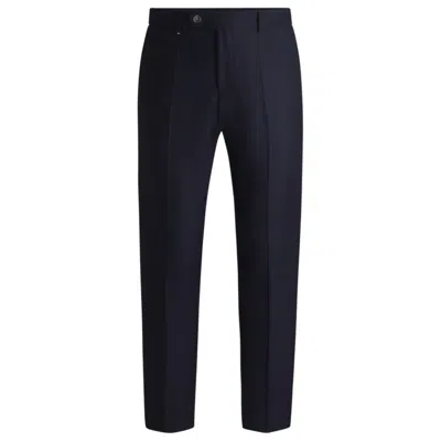 Hugo Boss Slim-fit Trousers In Micro-patterned Virgin Wool In Blue