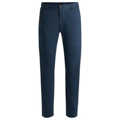 Hugo Boss Slim-fit Trousers In Micro-printed Stretch Cotton In Blue