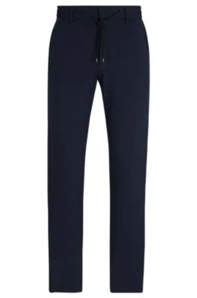 Hugo Boss Slim-fit Trousers In Performance-stretch Seersucker In Dark Blue