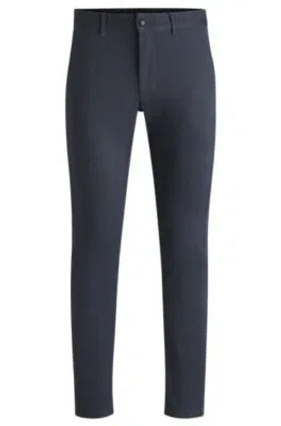 Hugo Boss Slim-fit Trousers In Printed Stretch-cotton Twill In Light Blue