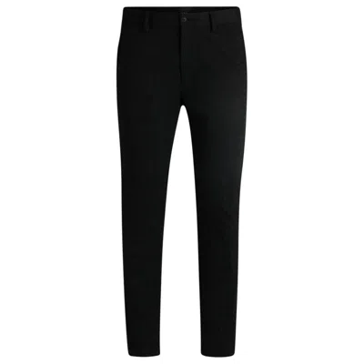 Hugo Boss Slim-fit Trousers In Salt-and-pepper Stretch Jersey In Black