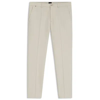 Hugo Boss Slim-fit Trousers In Stretch-cotton Dobby In Neutral