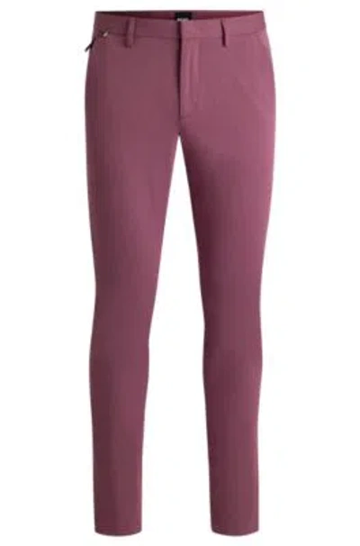 Hugo Boss Slim-fit Trousers In Stretch Cotton In Purple