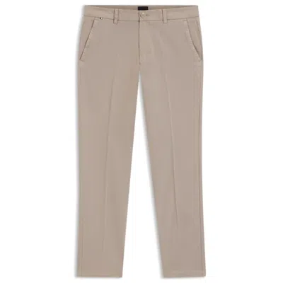 Hugo Boss Slim-fit Trousers In Stretch-cotton Twill In Neutral
