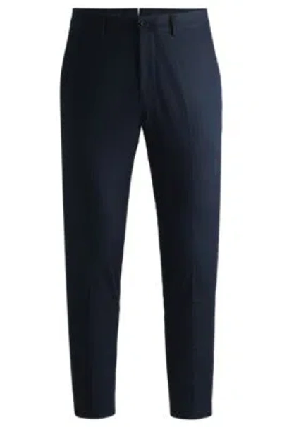 Hugo Boss Slim-fit Trousers In Stretch Cotton With Silk In Blue