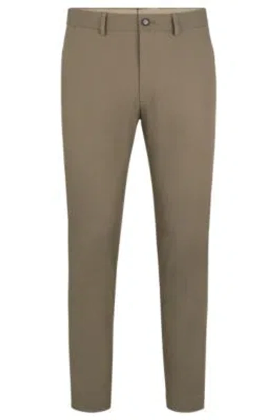 Hugo Boss Slim-fit Trousers In Stretch Cotton With Silk In Light Green
