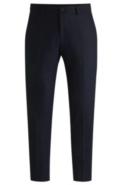Hugo Boss Slim-fit Trousers In Stretch Flannel In Dark Blue