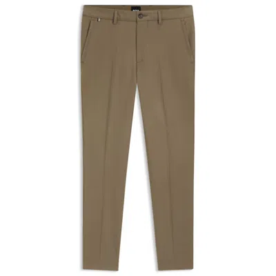 Hugo Boss Slim-fit Trousers In Twill In Brown