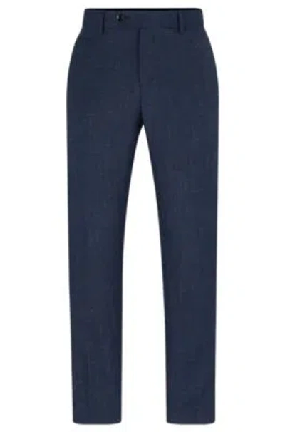 Hugo Boss Slim-fit Trousers In Wool And Linen In Blue