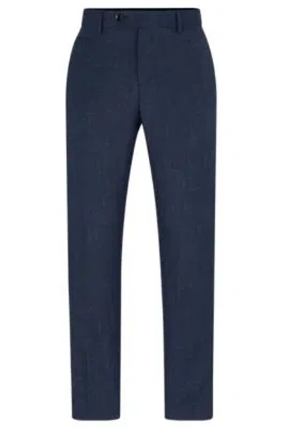 Hugo Boss Slim-fit Trousers In Wool And Linen In Dark Blue