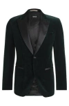 Hugo Boss Slim-fit Tuxedo Jacket In Pure-cotton Velvet In Green