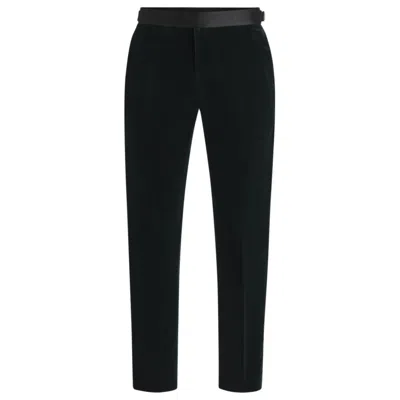 Hugo Boss Slim-fit Tuxedo Trousers In Cotton Velvet In Green