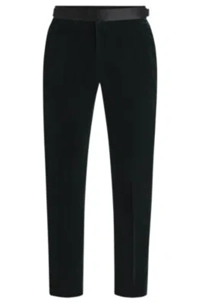 Hugo Boss Slim-fit Tuxedo Trousers In Cotton Velvet In Light Green