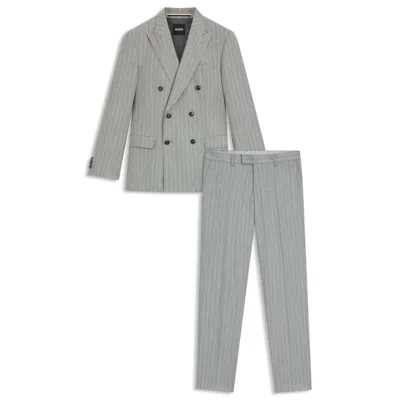 Hugo Boss Slim-fit Two-piece Suit In Pinstripe Virgin Wool In Gray