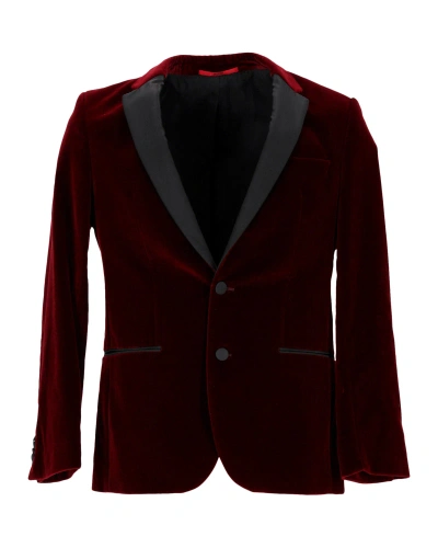 Hugo Boss Slim Fit Velvet Jacket In Burgundy Cotton In Red