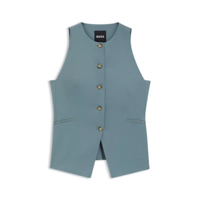Hugo Boss Slim-fit Waistcoat In Virgin Wool In Blue