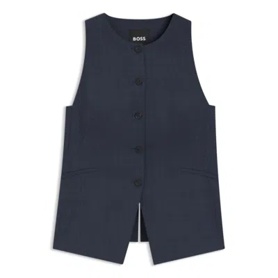 Hugo Boss Slim-fit Waistcoat In Virgin Wool In Blue