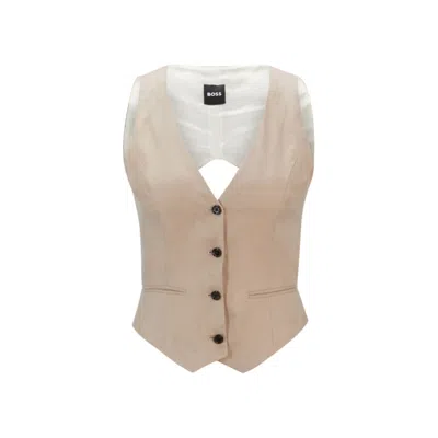 Hugo Boss Slim-fit Waistcoat With Cut-out Back In Light Beige