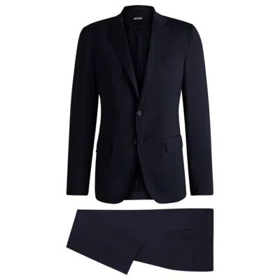Hugo Boss Slim-fit Washable Suit In Patterned Performance-stretch Fabric In Blue