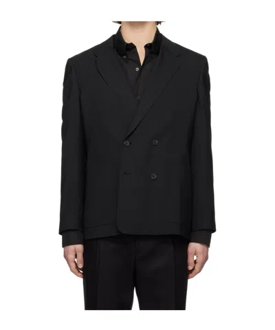 Hugo Boss Slim-fit Wool Blend Long-sleeved Suit Jacket In Black