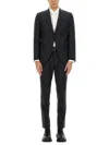 Hugo Boss Boss Slim Fit Wool Blend Suit With Micro Pattern In Black