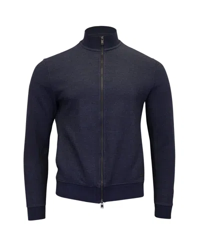 Hugo Boss Slim Fit Zip Cardigan In Navy Blue Cotton