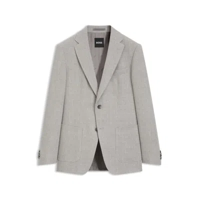 Hugo Boss Slim-fit Blazer In A Patterned Virgin Wool Blend In Gray