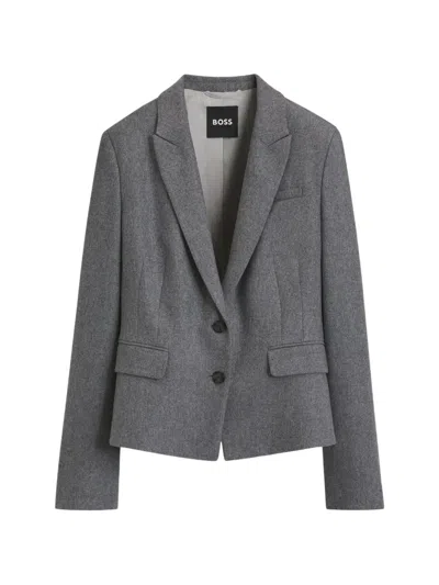 Hugo Boss Boss Slim-fit Blazer In Melange Flannel In Gray