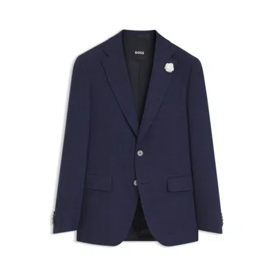 Hugo Boss Slim-fit Blazer In Mélange Stretch Fabric In Blue
