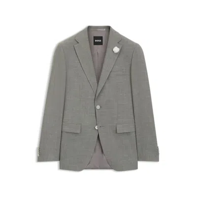 Hugo Boss Slim-fit Blazer In Mélange Stretch Fabric In Gray