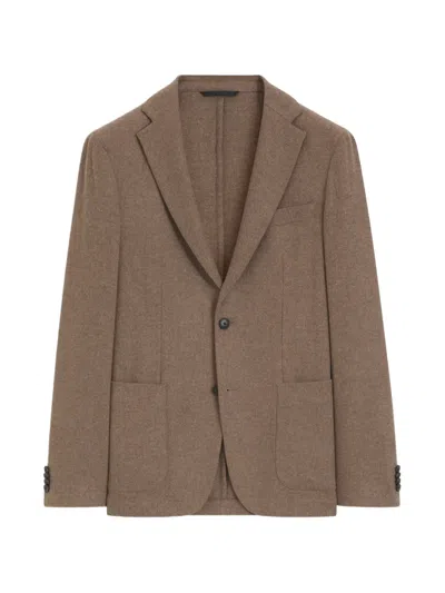 Hugo Boss Slim-fit Blazer In Washable Performance-stretch Flannel In Brown