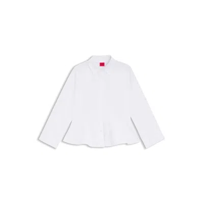 Hugo Boss Slim-fit Blouse In Cotton With Peplum Hem In White