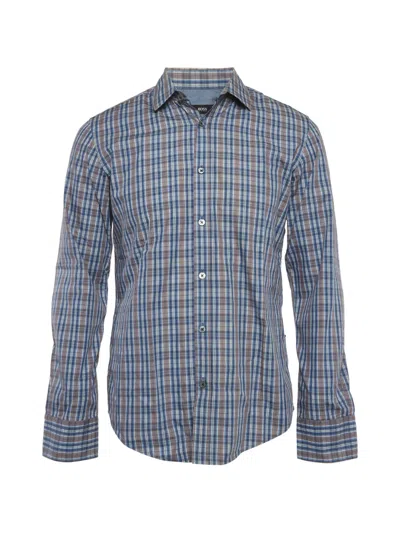 Pre-owned Hugo Boss Slim-fit Check-print Shirt In Blue