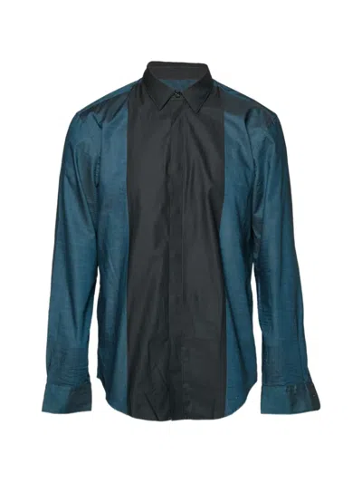 Pre-owned Hugo Boss Slim-fit Contrast-panel Shirt In Blue