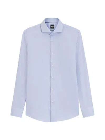 Hugo Boss Patterned Slim-fit Shirt In Cotton-blend Jersey In Blue