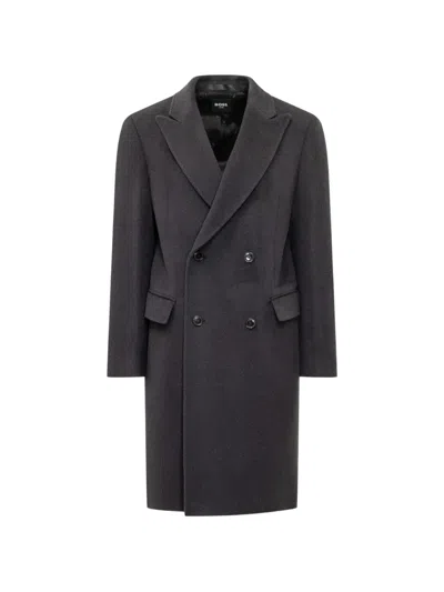 Hugo Boss Slim-fit Double-breasted Coat In An Alpaca Blend In Gray